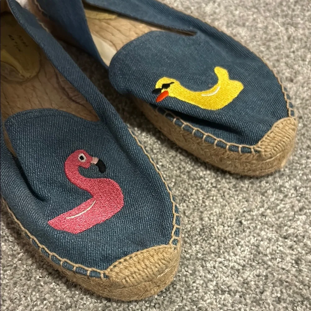 Soludos x Mary Matson Blue Denim Espadrilles w/ Flamingo and Duck Pool Floatie 9